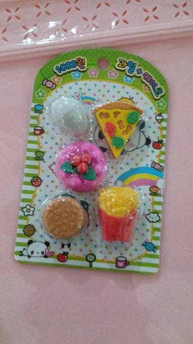 18034 3D Food Shape Fancy & Stylish Colorful Erasers, Mini Eraser Creative Cute Novelty Eraser for Children Eraser Set for Return Gift, Birthday Party, School Prize(5 Pcs Set)