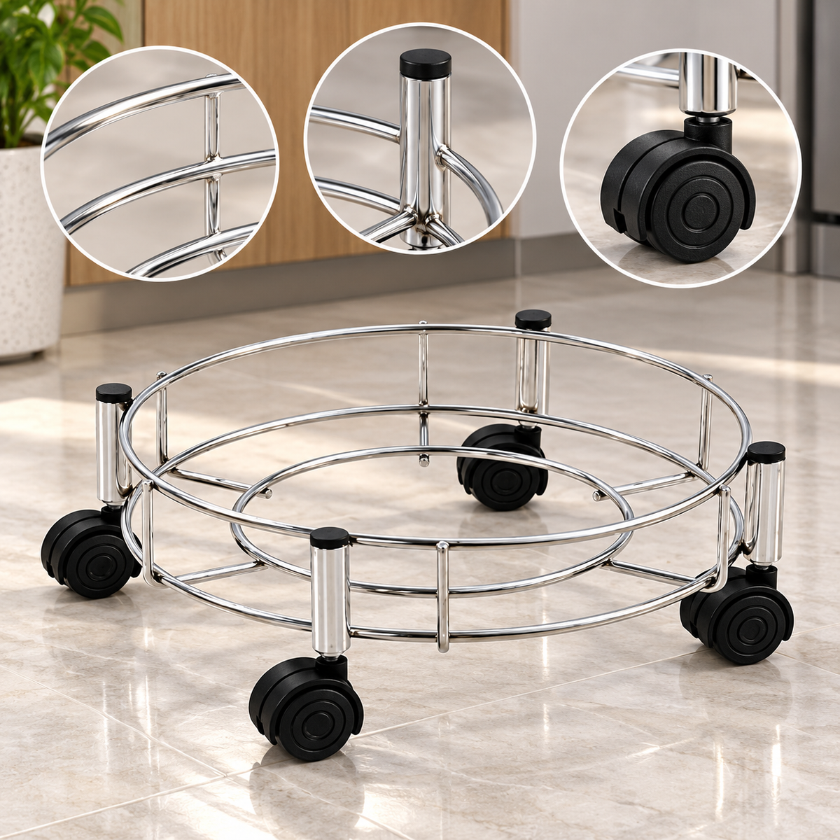 Gas Cylinder Trolley – Stainless Steel with Heavy-Duty Wheels | Indo Glow