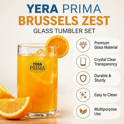 Yera Prima Brussels Zest Clear Glass Tumbler Set for Water and Juice (6 Pc)