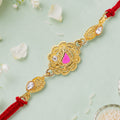 Premium Rakhi with Floral Medallion, crystal accents and gift style for Gift Styling