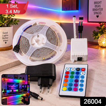 RGB LED Strip Light with Remote and Adapter for Room Decor (1 Set, 3.4 Mtr)