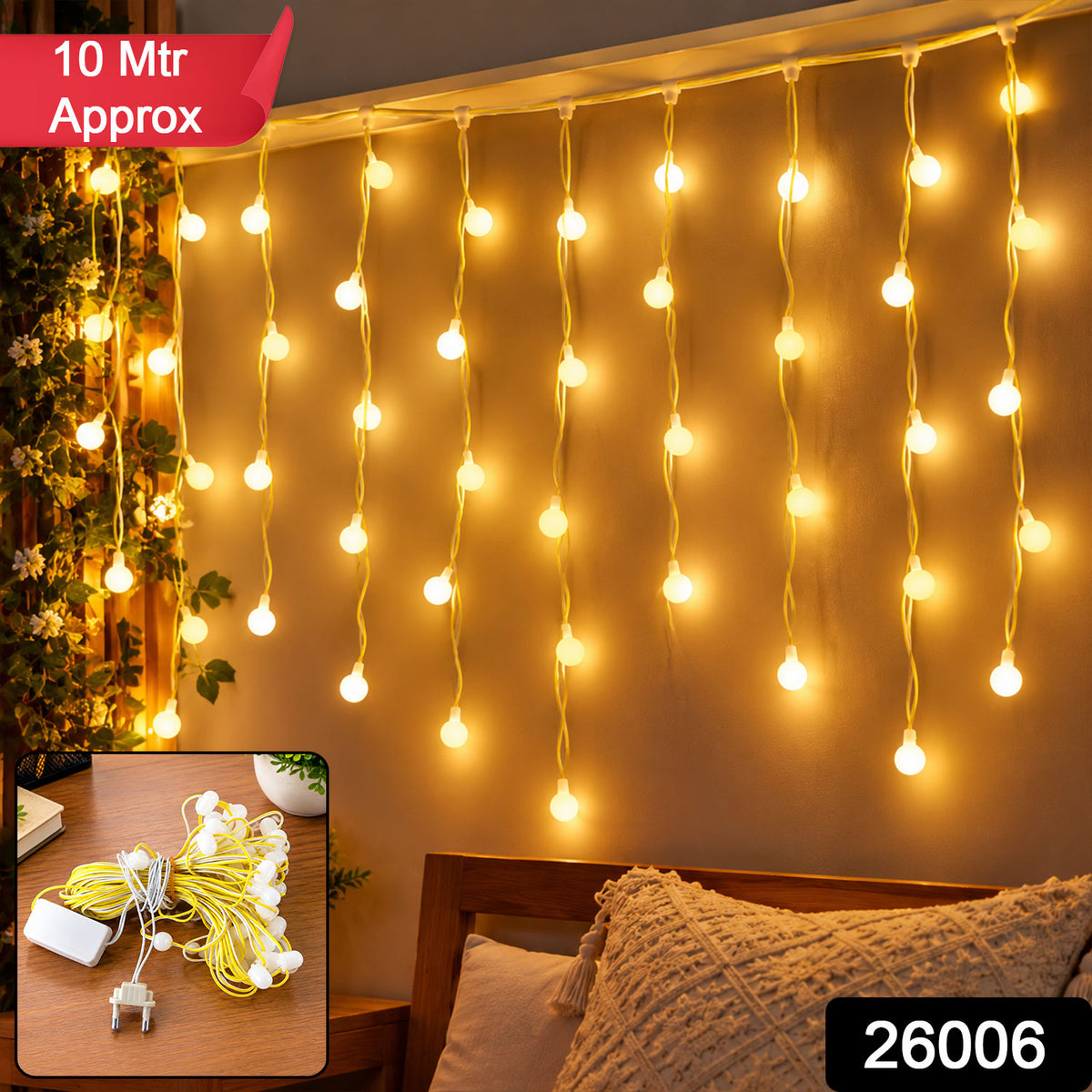 Warm White Bulb Curtain String Lights for Home Decoration (10 Mtr Approx)