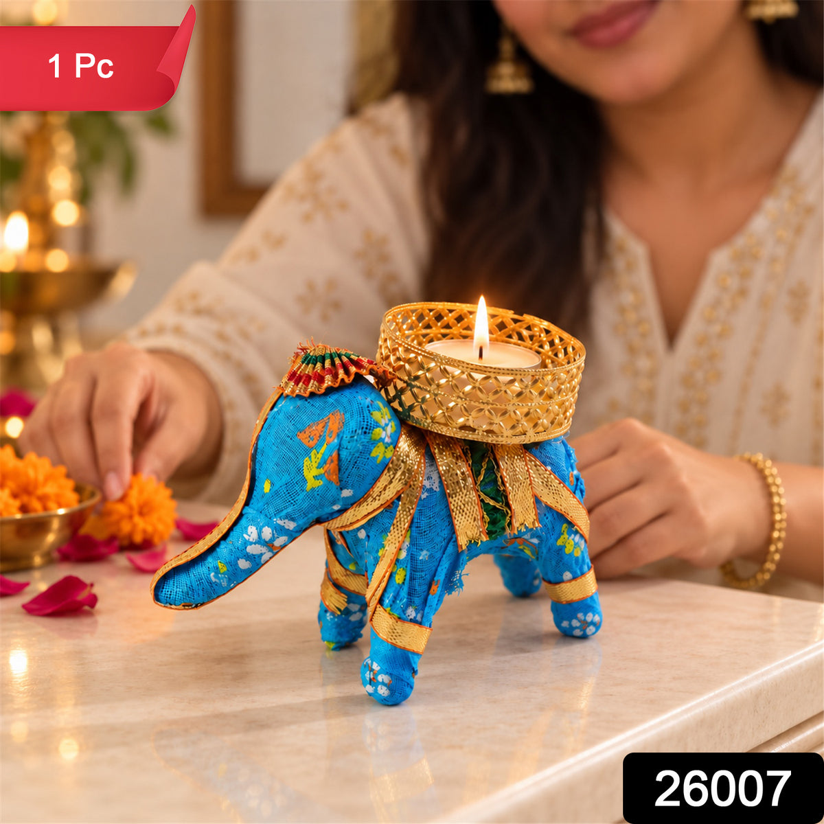 Blue elephant tealight holder - SKU photo