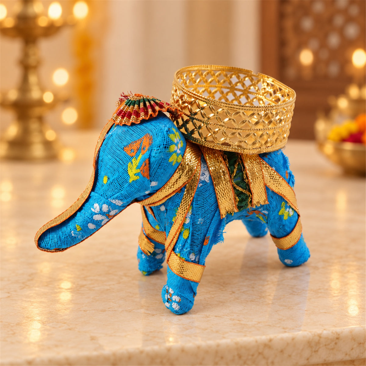 Blue elephant tealight holder - decorative display