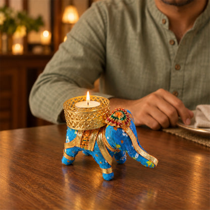 Blue elephant tealight holder - tabletop use