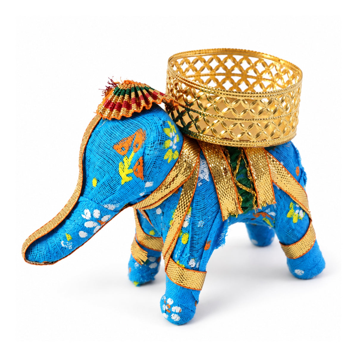Blue elephant tealight holder - white background