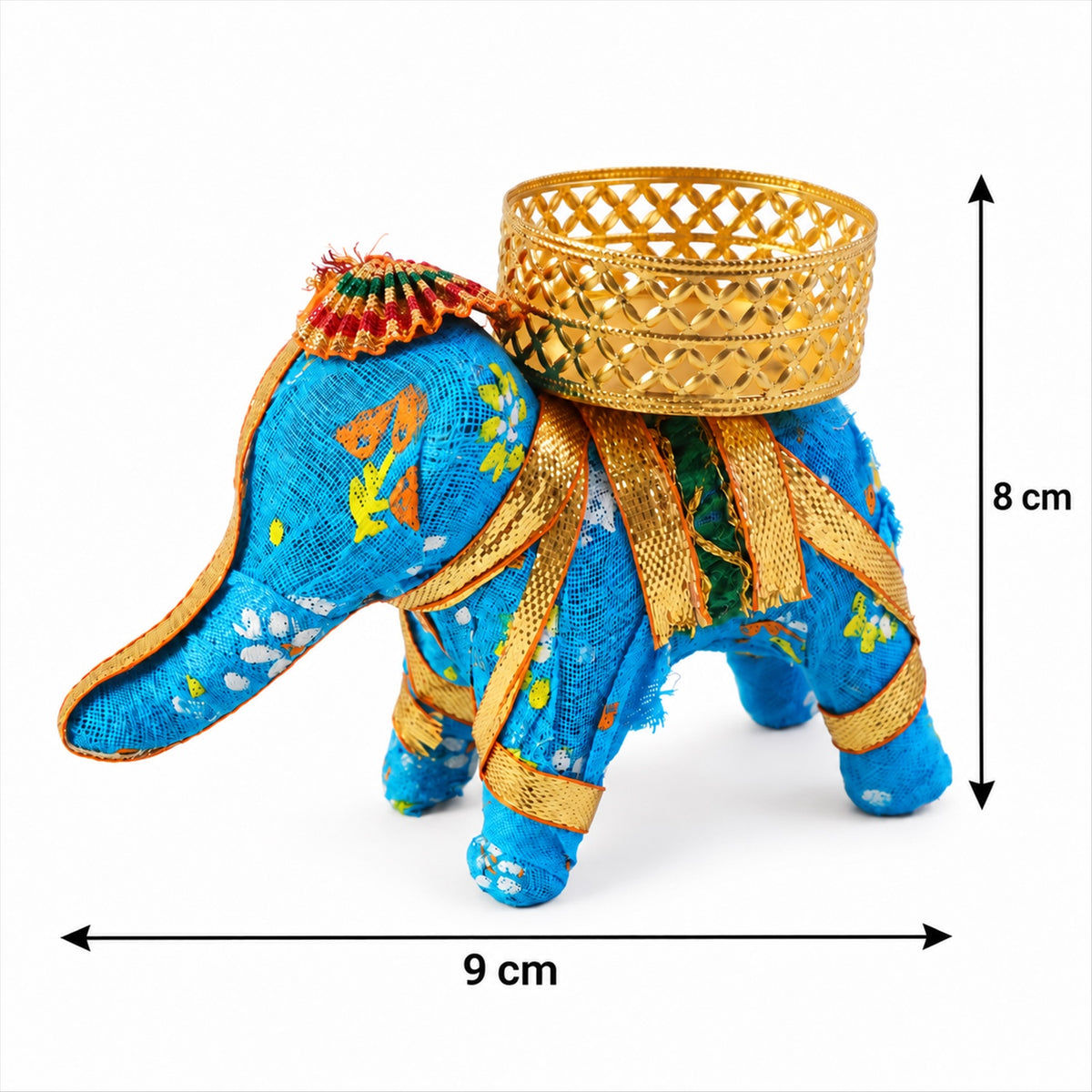 Blue elephant tealight holder - dimensions