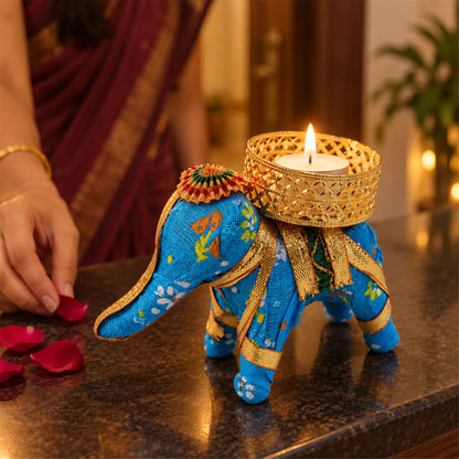 Blue elephant tealight holder - festive display