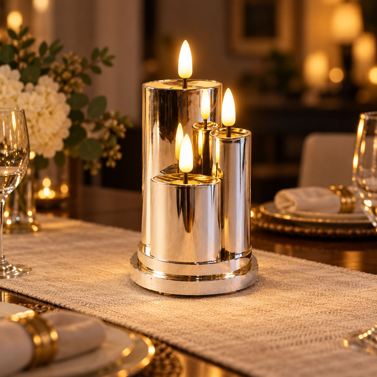 3 in 1 flameless LED candle chrome finish decor