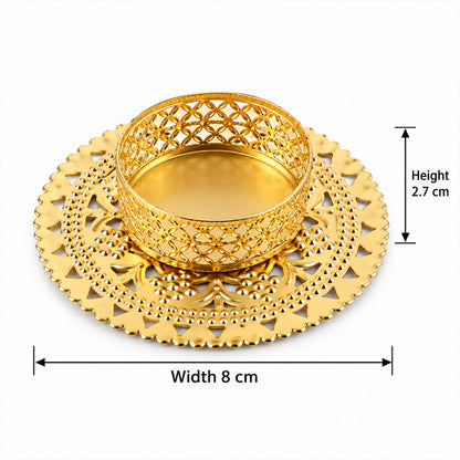 Gold tone metal jali tealight holder - dimensions