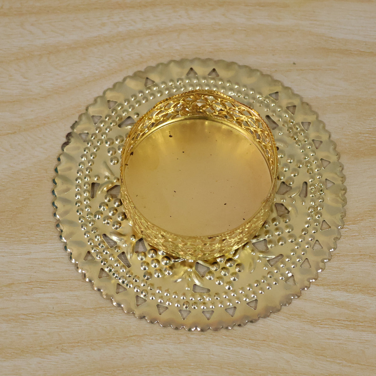 Gold tone metal jali tealight holder - actual product