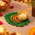 Peacock Feather Design Tealight Candle Holder for Diwali and Festive Home Decor (1 Pc)