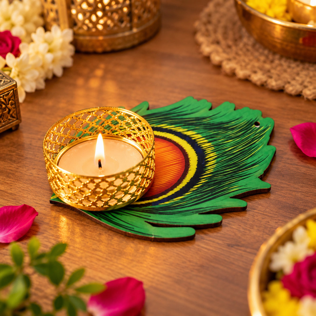 Peacock feather design tealight holder - alternate view
