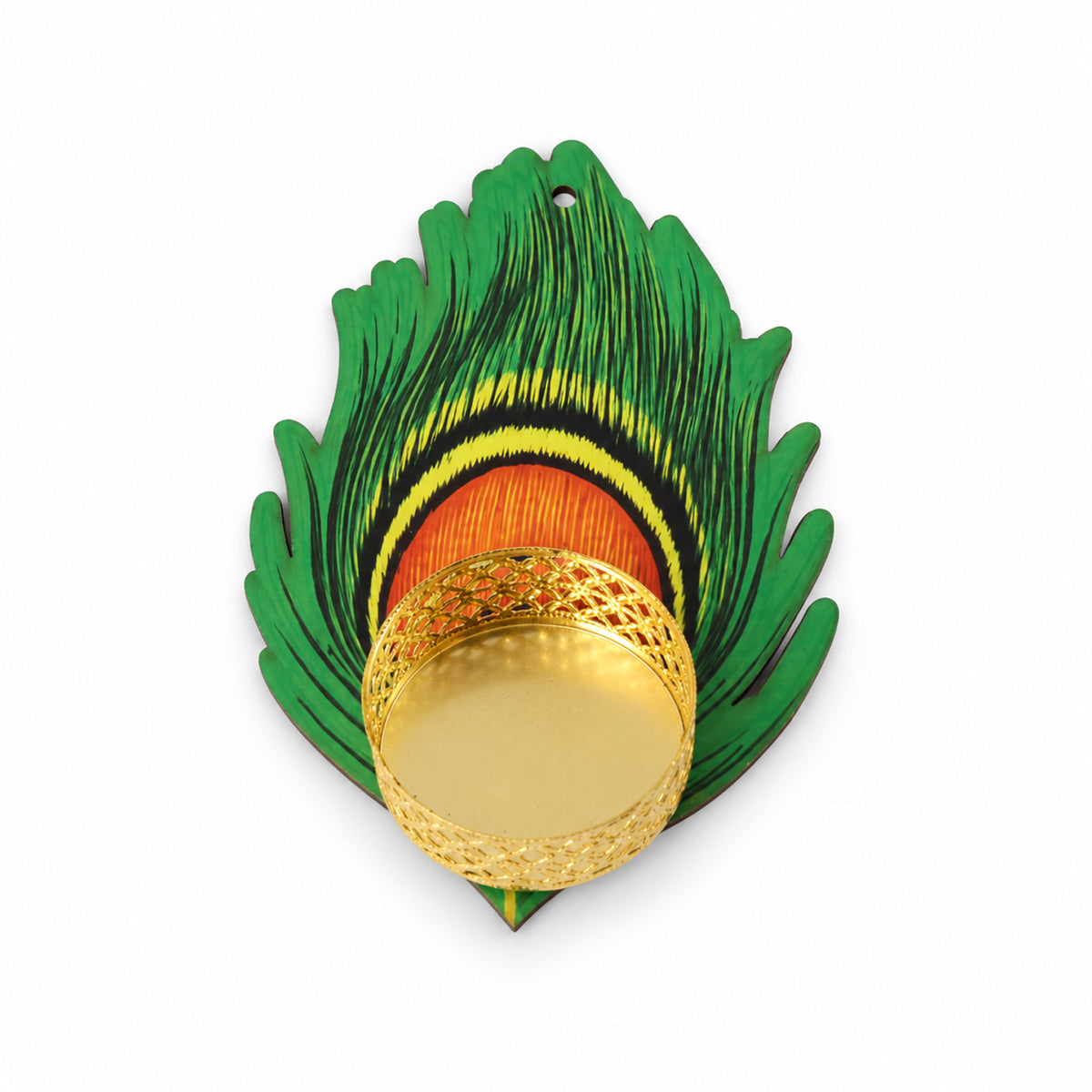 Peacock feather design tealight holder - white background
