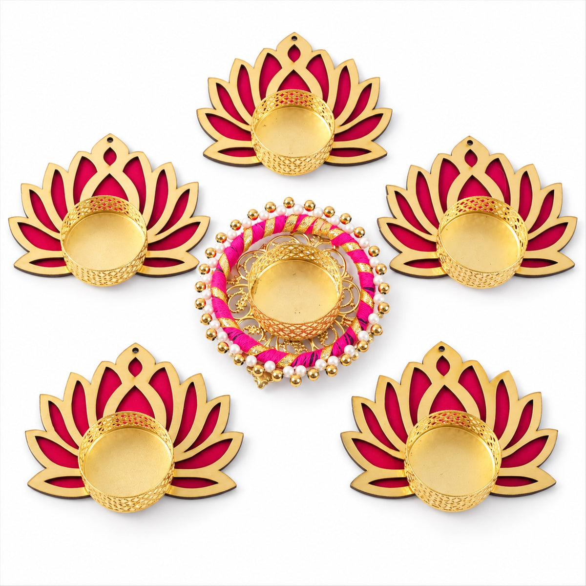 Lotus rangoli tealight holder set - white background