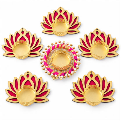 Lotus rangoli tealight holder set - white background