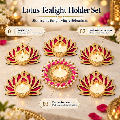 Lotus rangoli tealight holder set - set features