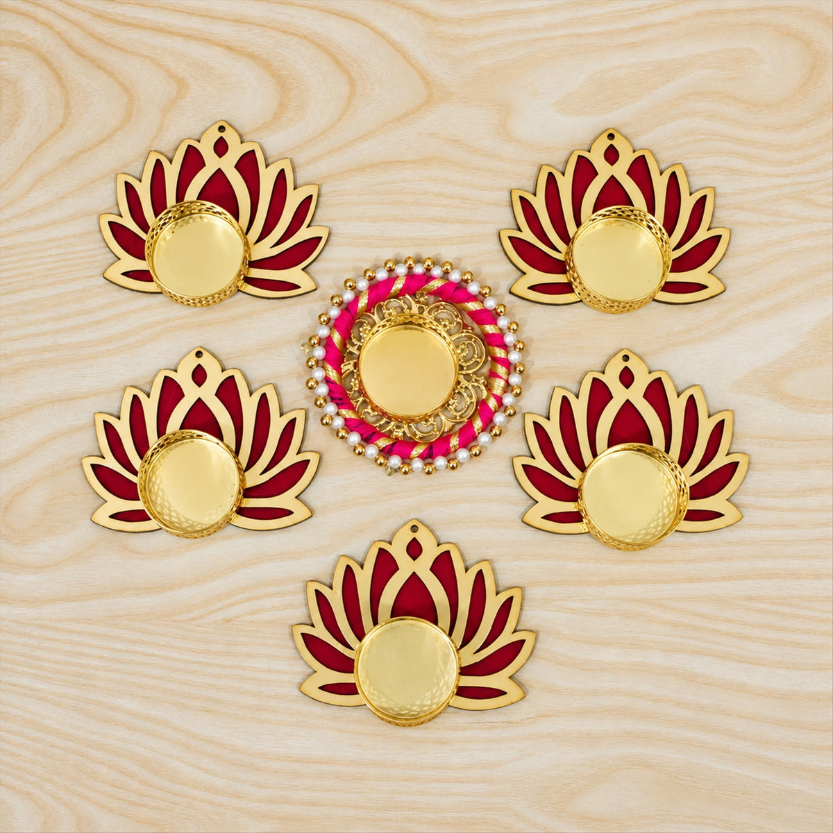 Lotus rangoli tealight holder set - actual product set