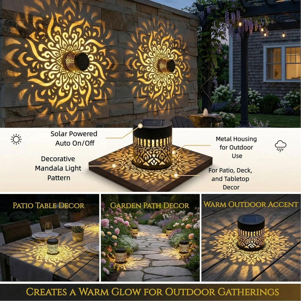 Decorative solar LED lamp with mandala pattern - view 04