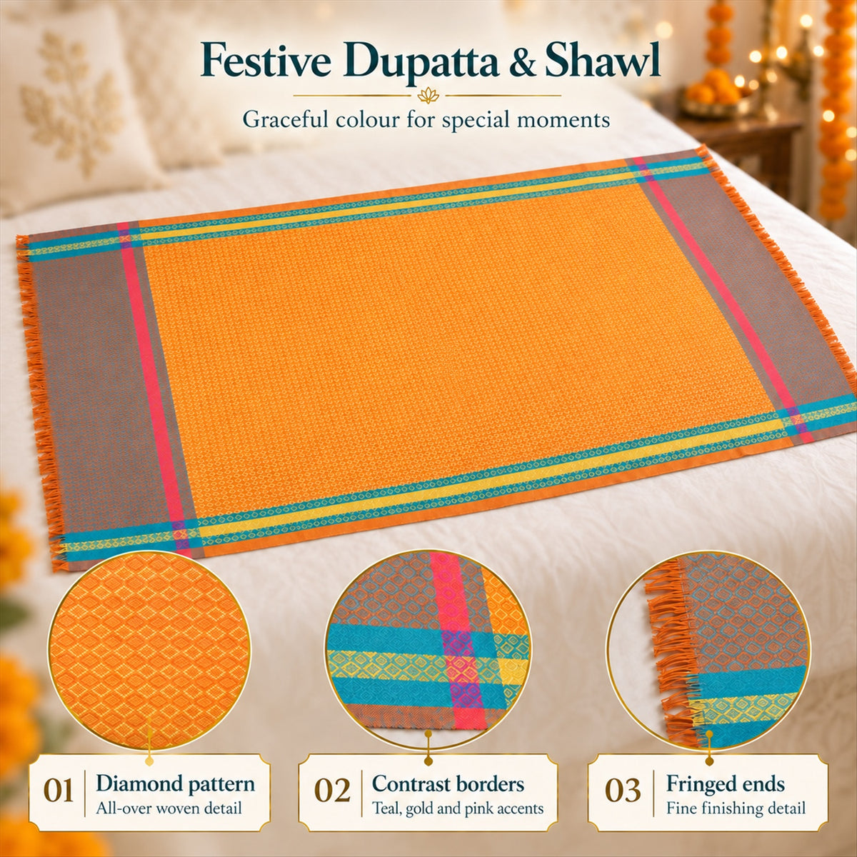 Shawl with contrast borders - product view 05