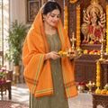 Diamond Pattern Shawl with Striped Borders for Ethnic Wear (1 Pc, 151x77 Cm)