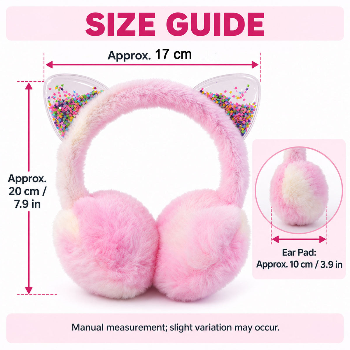 Winter warm cat ear earmuffs - dimensions