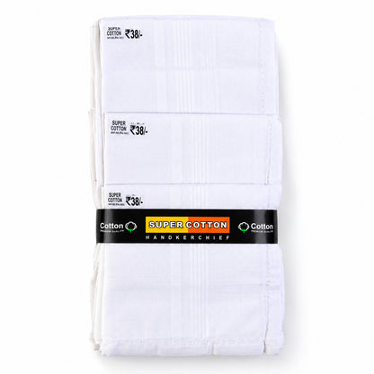 A stack of white cotton handkerchiefs with a black and yellow