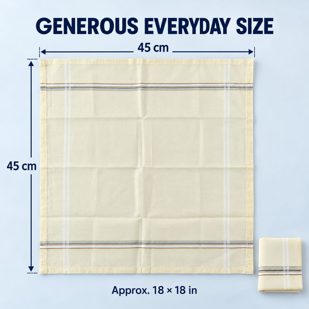 Men soft cotton striped border handkerchiefs - dimensions