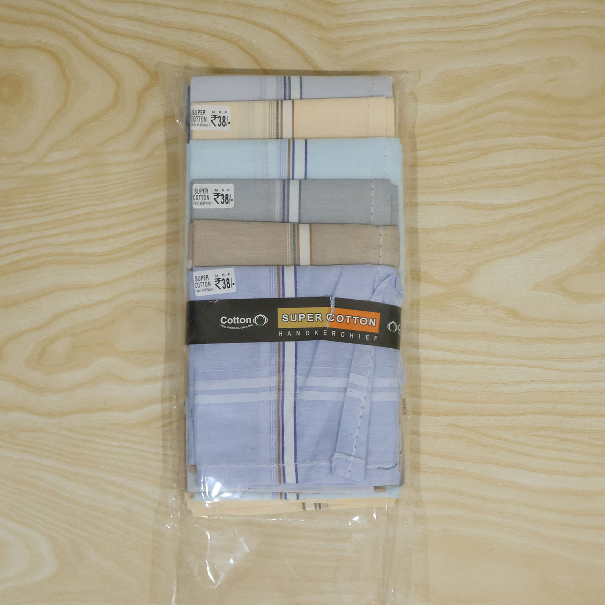 Men soft cotton striped border handkerchiefs - actual product packing