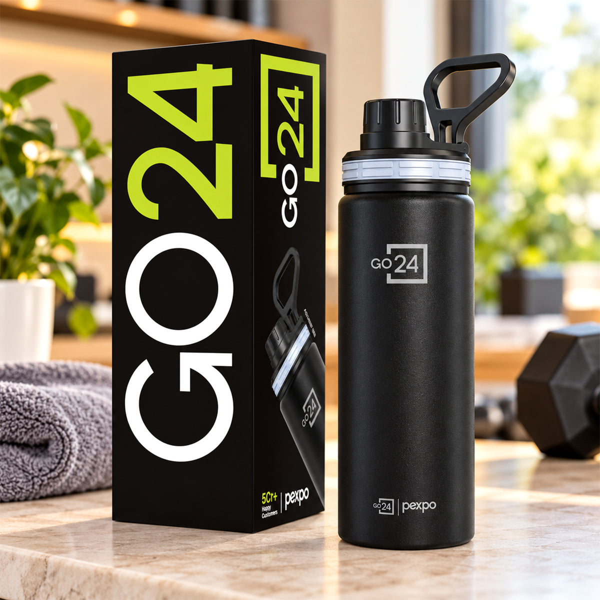 Stainless steel water bottle carry handle gym travel
