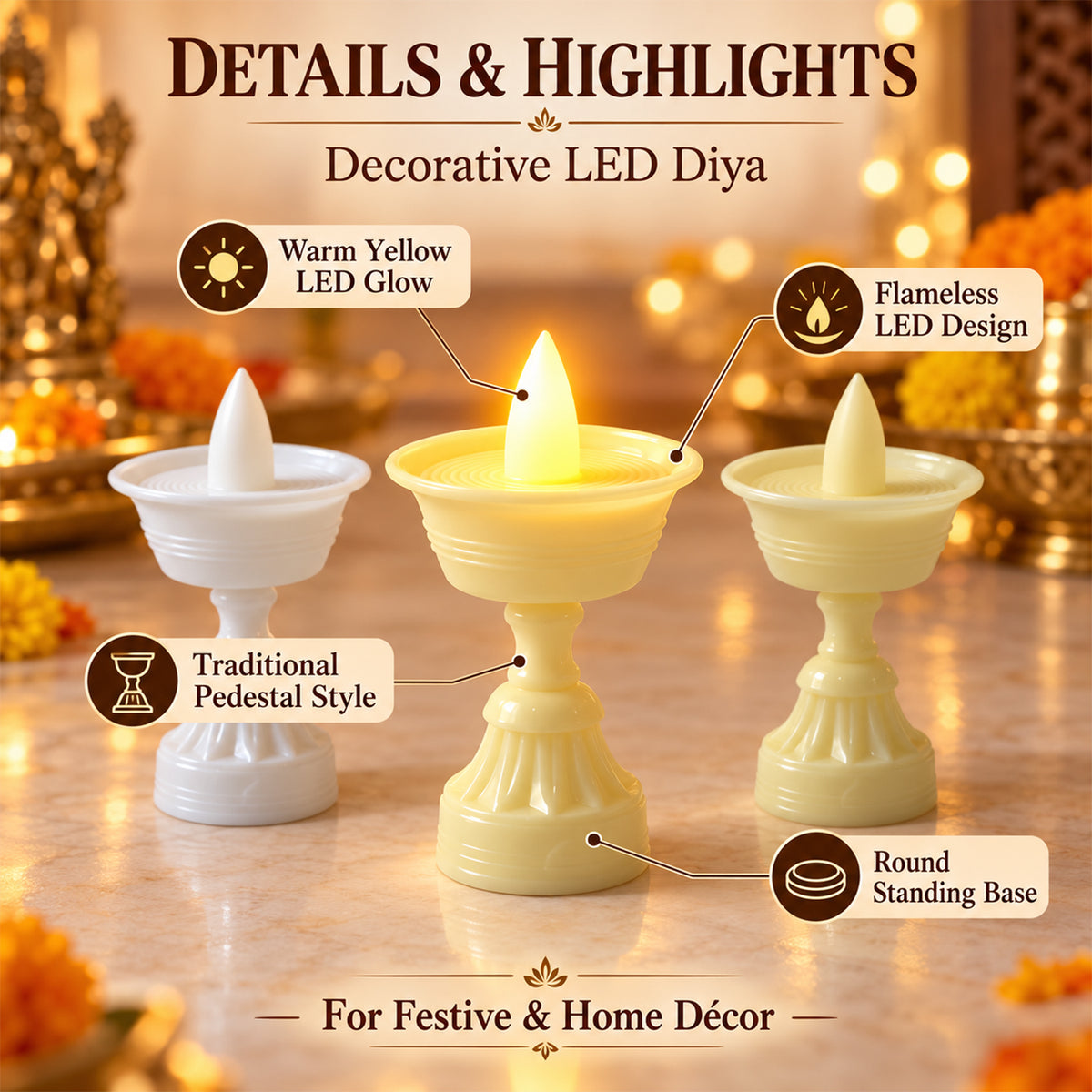 Flameless decorative LED diyas - product view 06