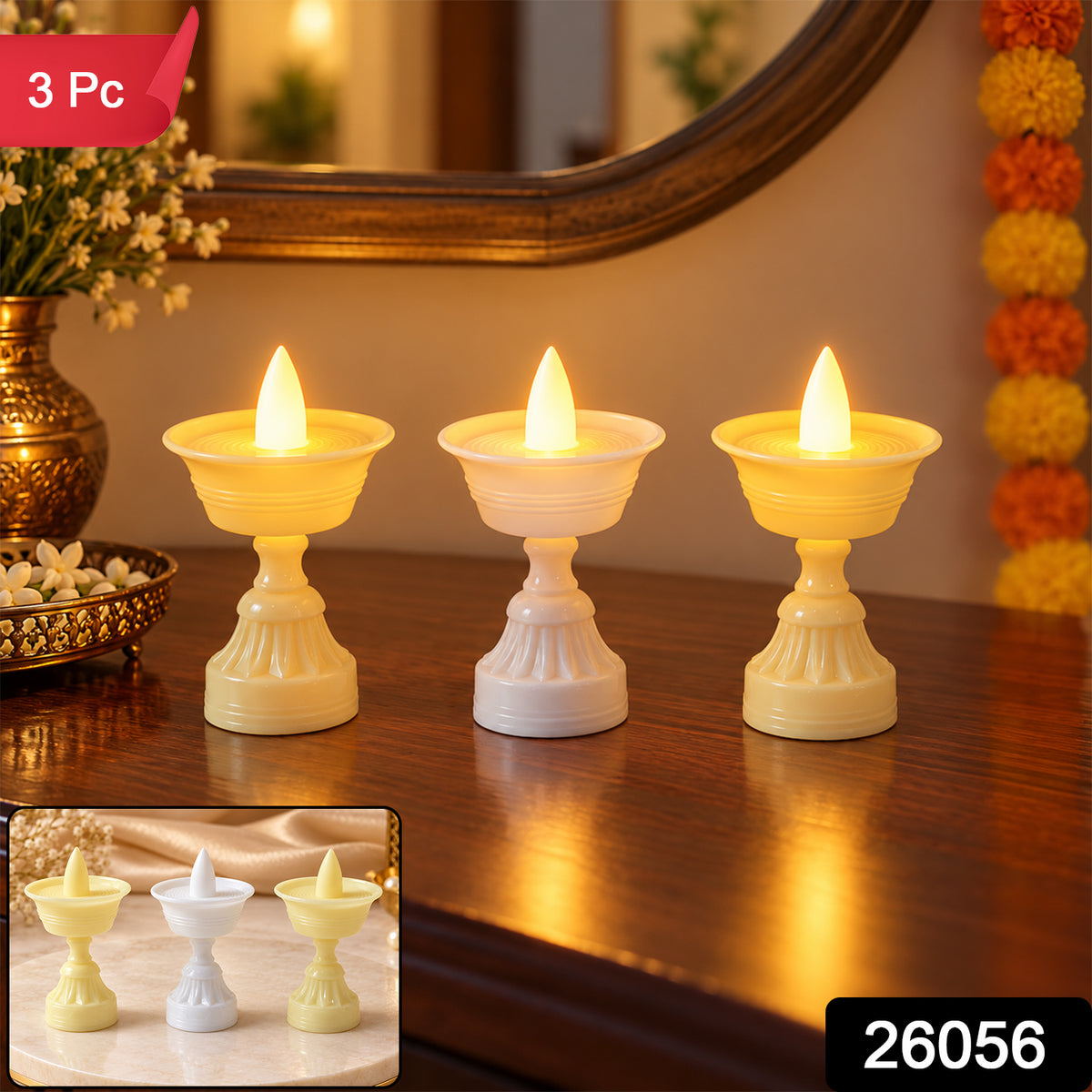 Flameless decorative LED diyas - 3 Pc set