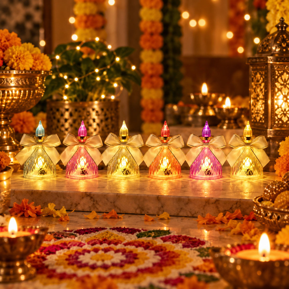 Decorative LED candle lights with bow - product view 07