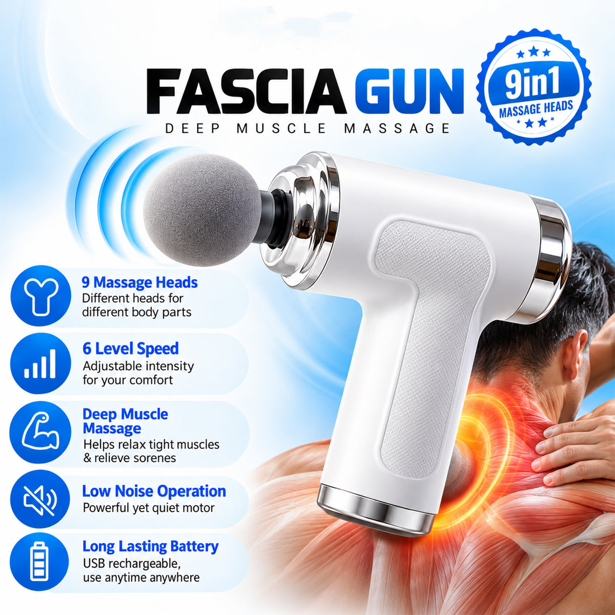 Rechargeable handheld fascia massage gun view 03