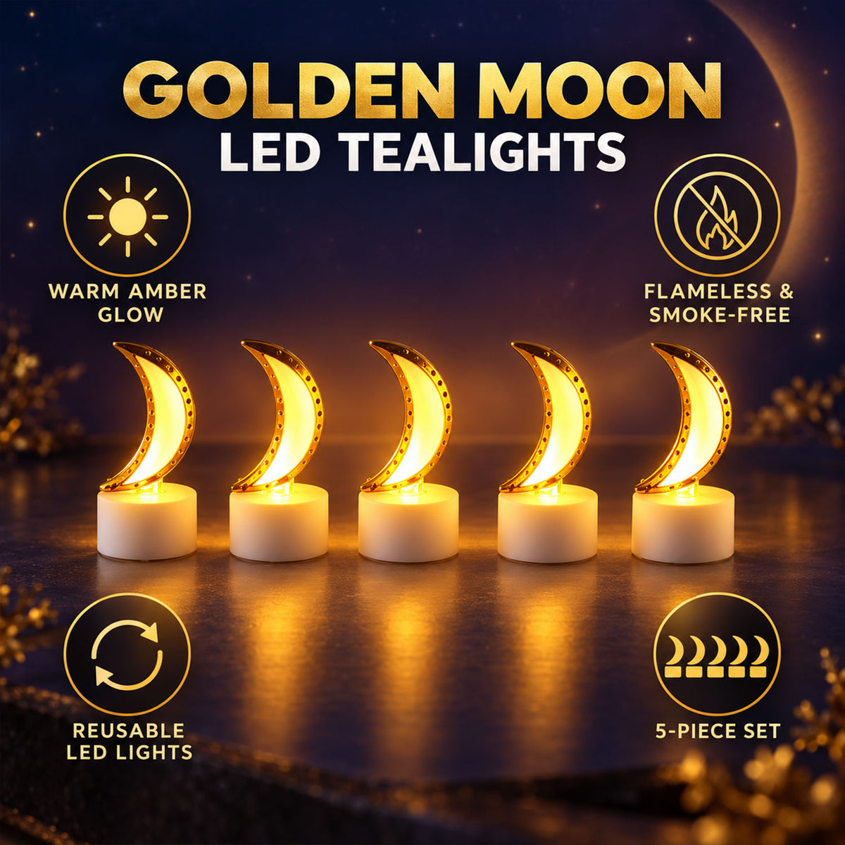 Moon shape LED tealight candles - product view 02