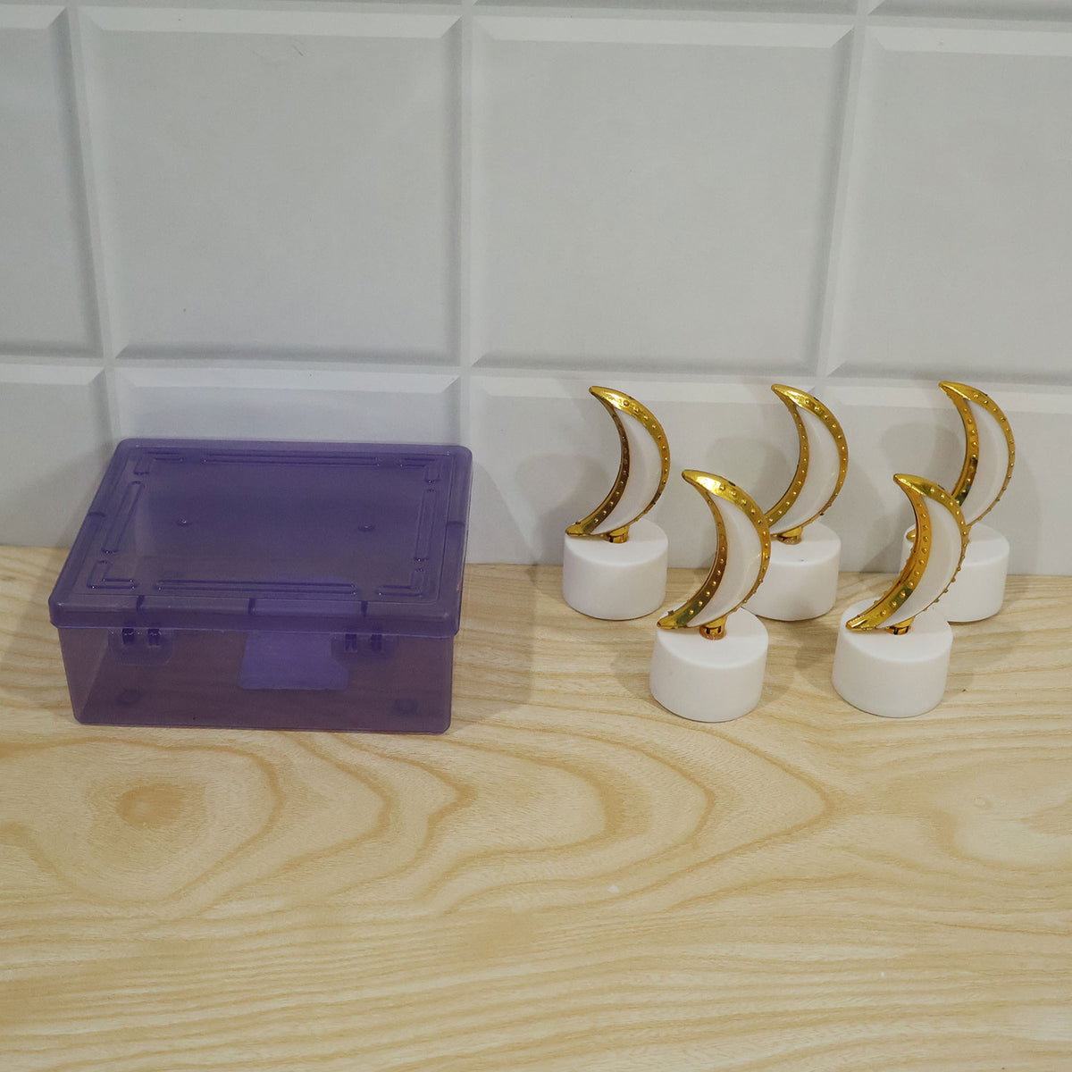 Moon shape LED tealight candles - actual product and plastic box