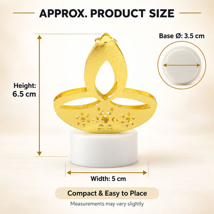 Diagram showing dimensions of a golden diya LED tealight candle