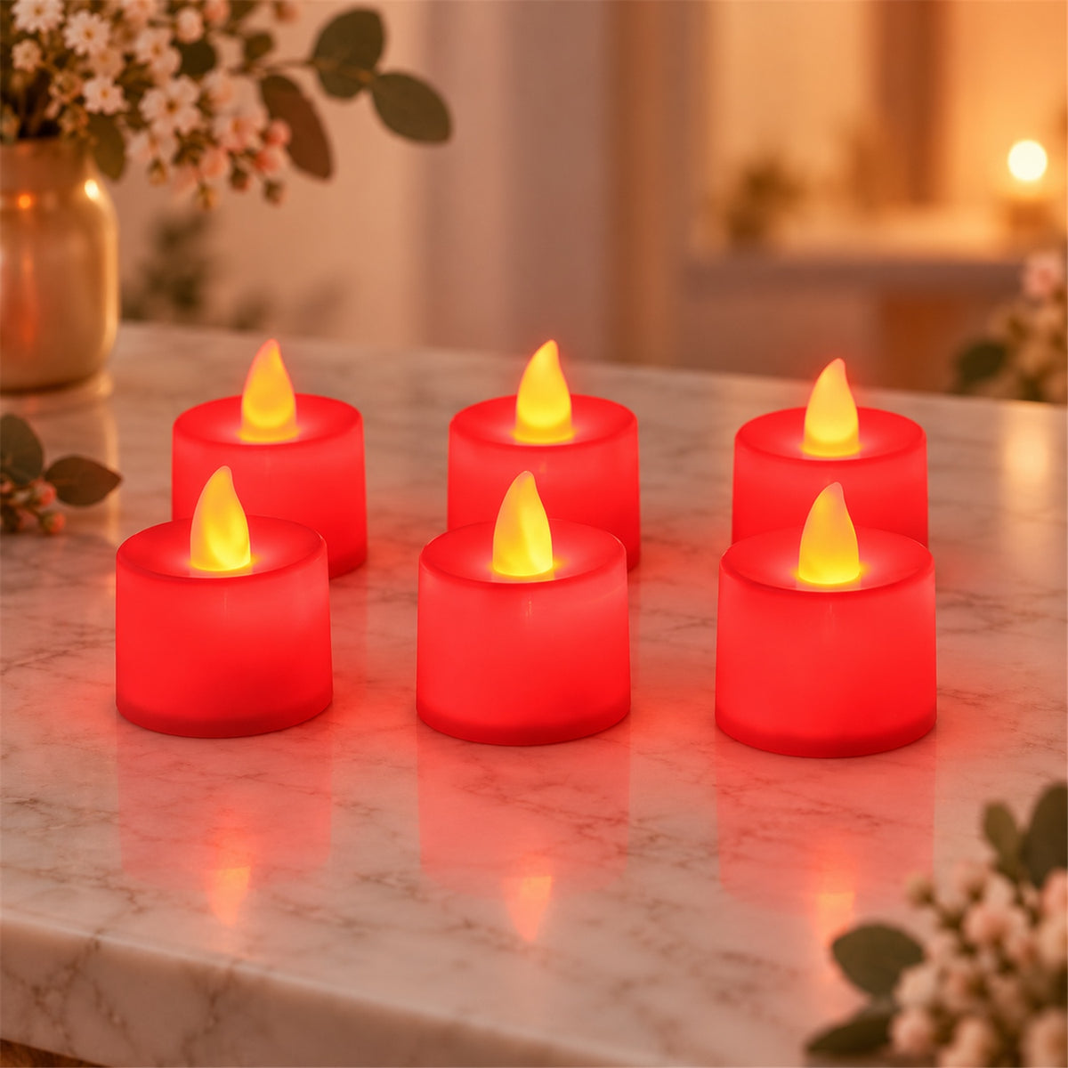 Red glow flameless LED tealight candles - main product photo