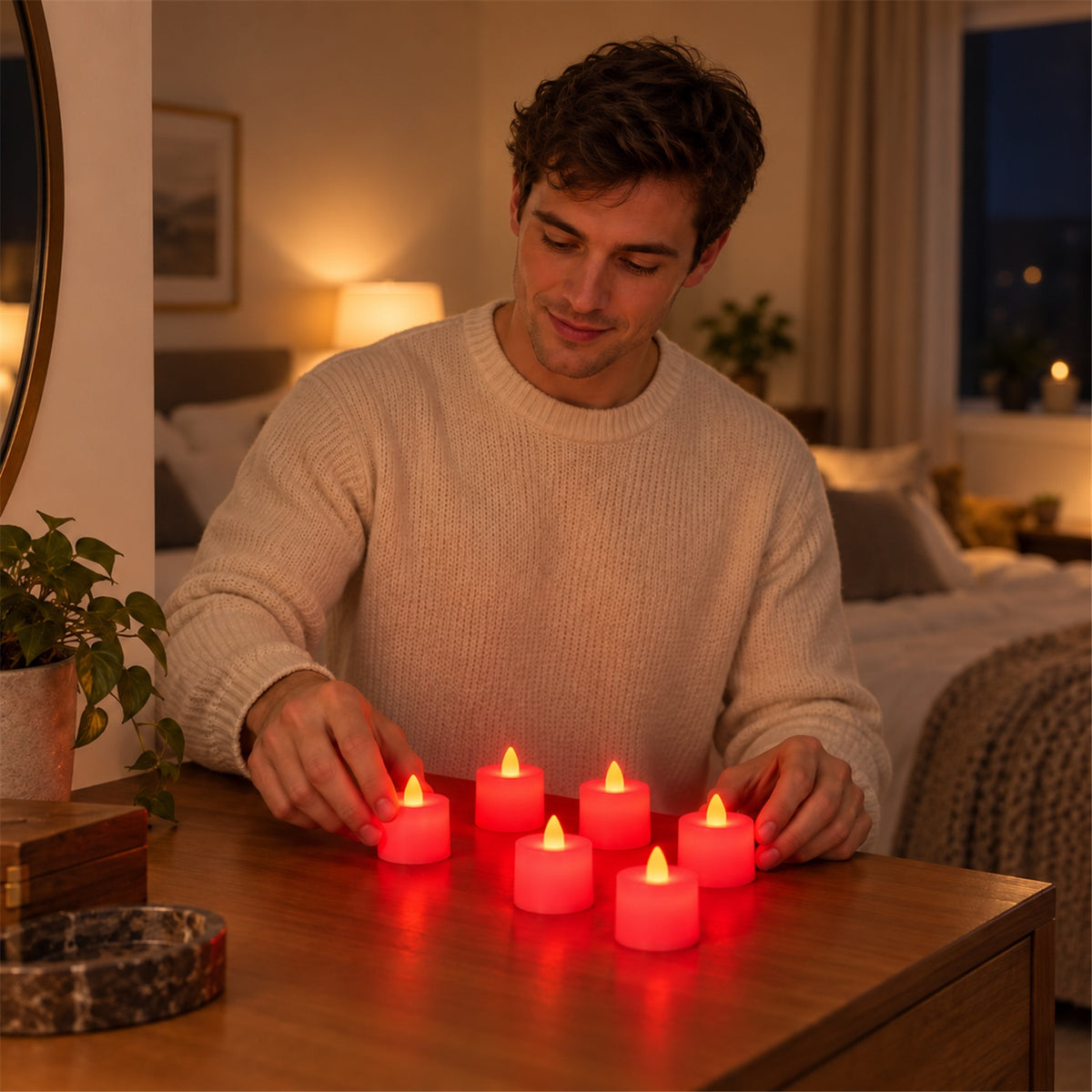 Red glow flameless LED tealight candles - product view 03