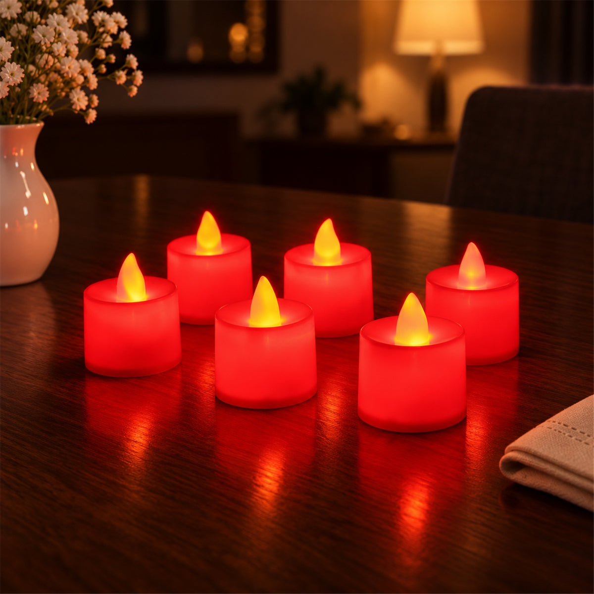 Red glow flameless LED tealight candles - product view 07