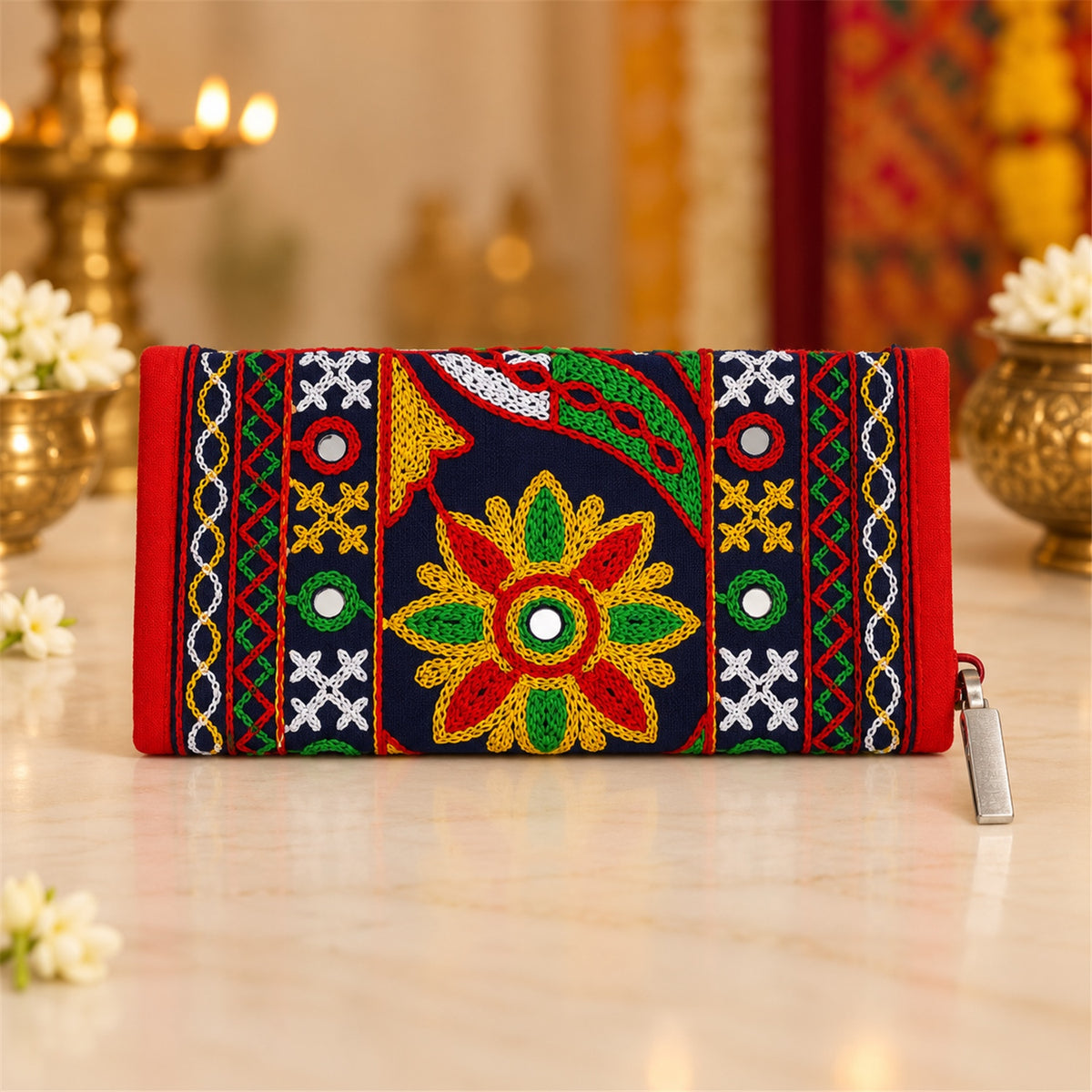 Ethnic floral clutch purse women