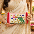 Traditional Peacock Embroidered Clutch Wallet Purse with Zip (1 Pc, 11x20 Cm)