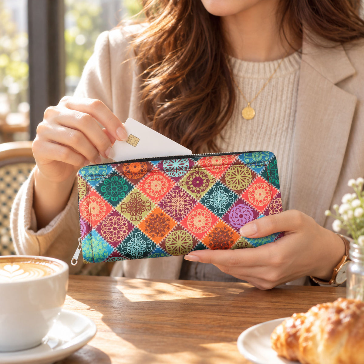 Traditional mandala print zipper wallet - product view 03
