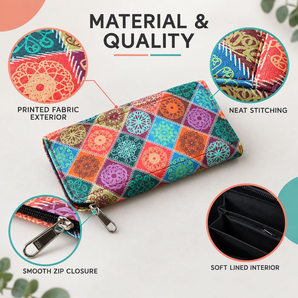 Traditional mandala print zipper wallet - product view 04