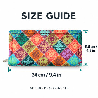 Traditional mandala print zipper wallet - dimensions