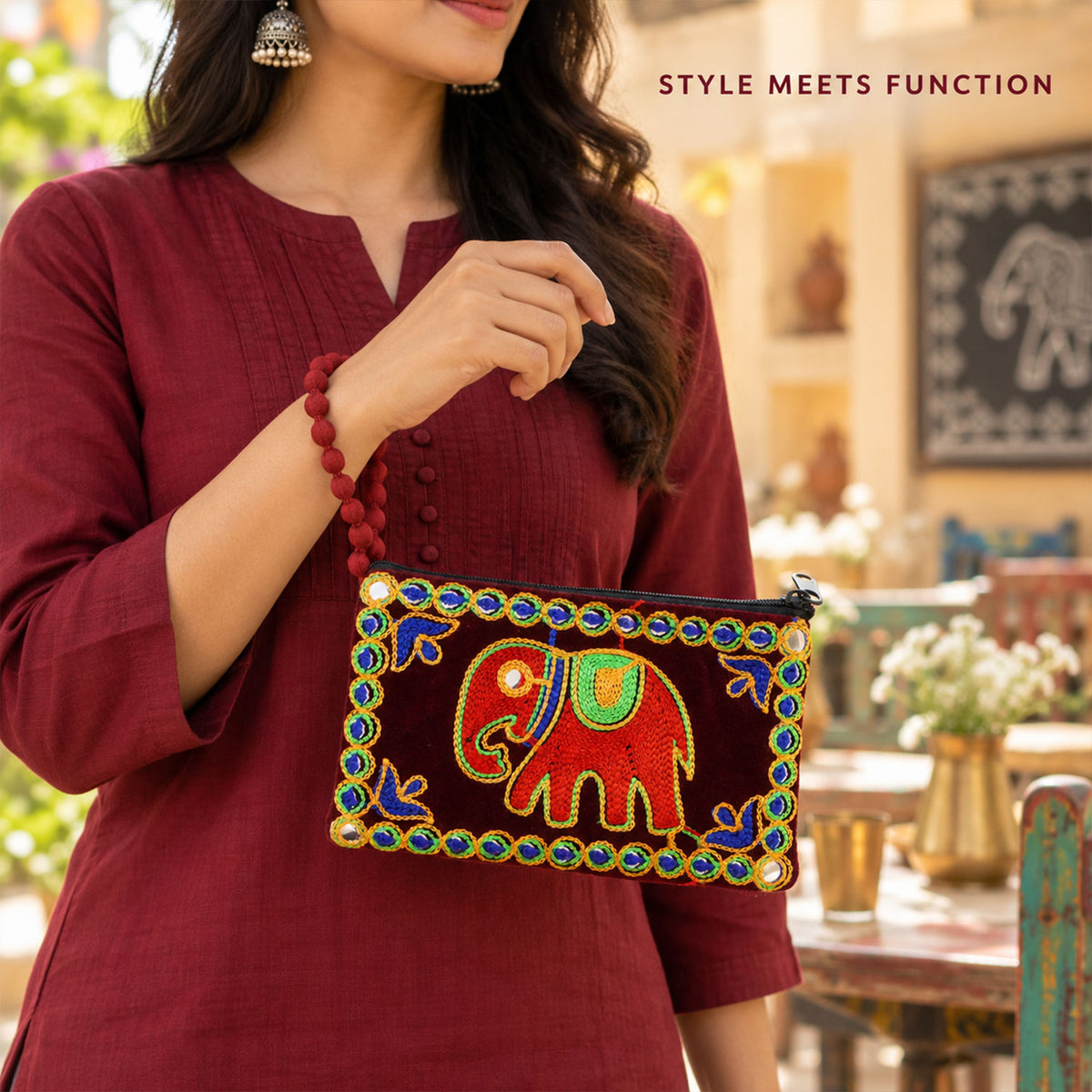 Ethnic elephant clutch purse women