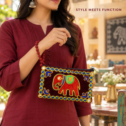 Ethnic elephant clutch purse women