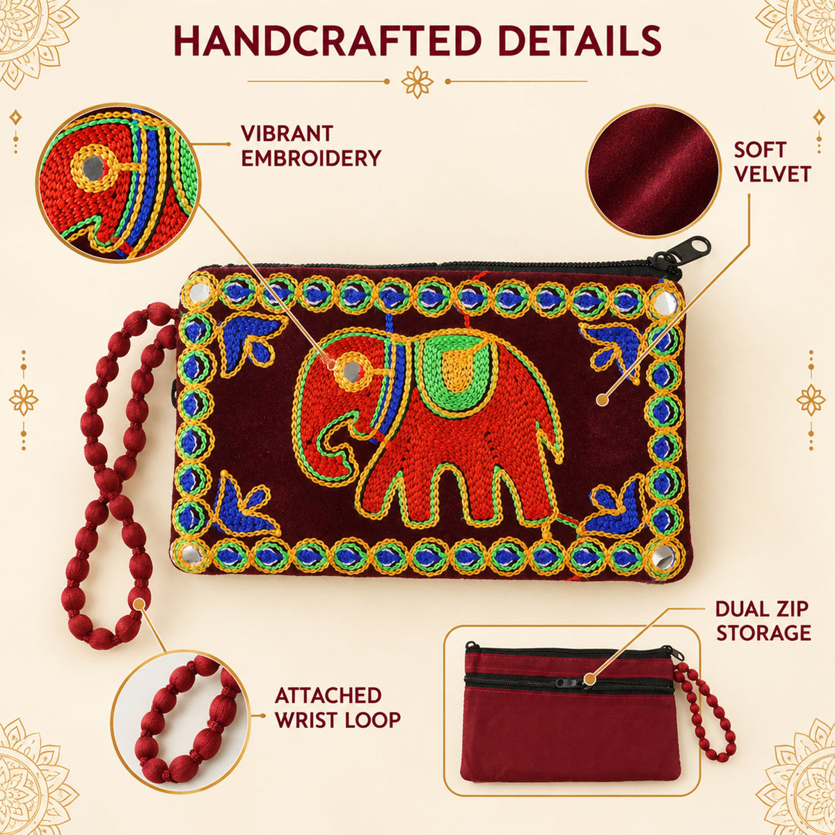 Wallet embroidery detail