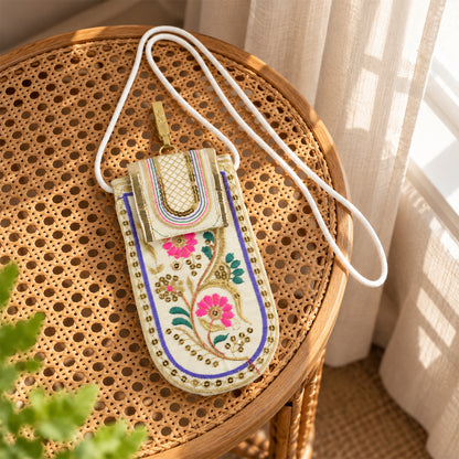 Traditional floral embroidered mobile sling pouch - view 02