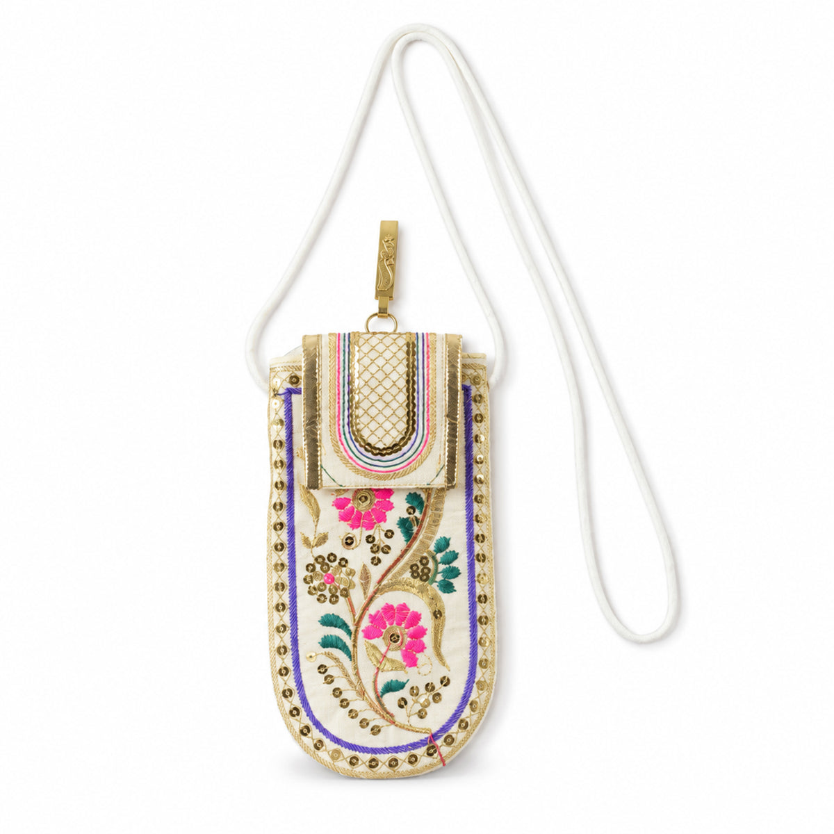 Traditional floral embroidered mobile sling pouch - view 05